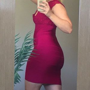 Express burgundy lace and bandage dress.